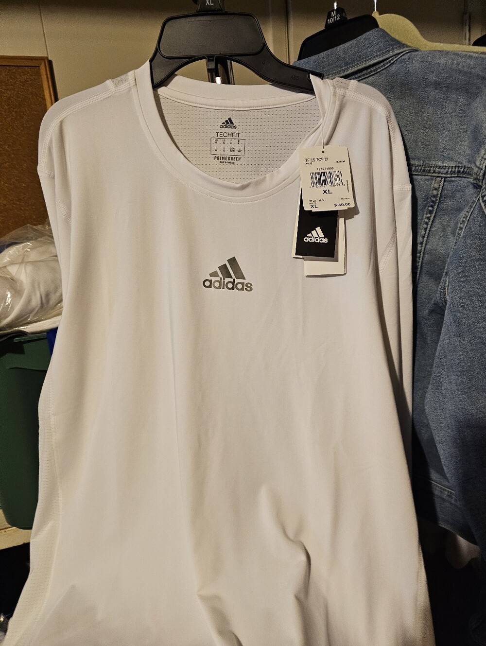 adidas XL New White Techfit Long-Sleeve Performance Tee